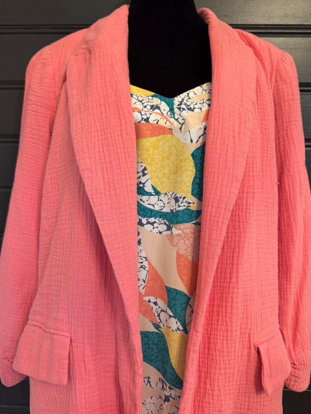 Nine West - Women’s Coral Pink Open-Front Jacket & Cami Set
